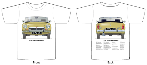 MGB Roadster (wire wheels) 1973-75 T-shirt Front & Back